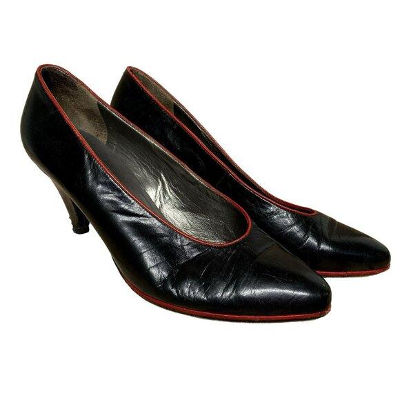 Vintage Peter Kaiser Black Leather Pumps Sz 6.5 M - Picture 1 of 8